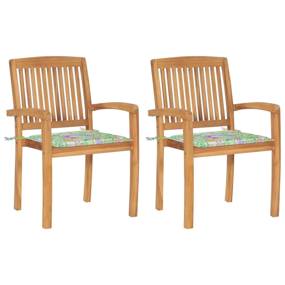 Vidaxl Záhradné stoličky 2 ks s podložkami so vzorom lístia tíkový masív